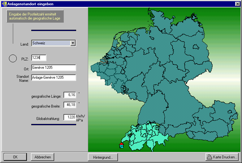 Dialog zur Eingabe eines neuen Standortes